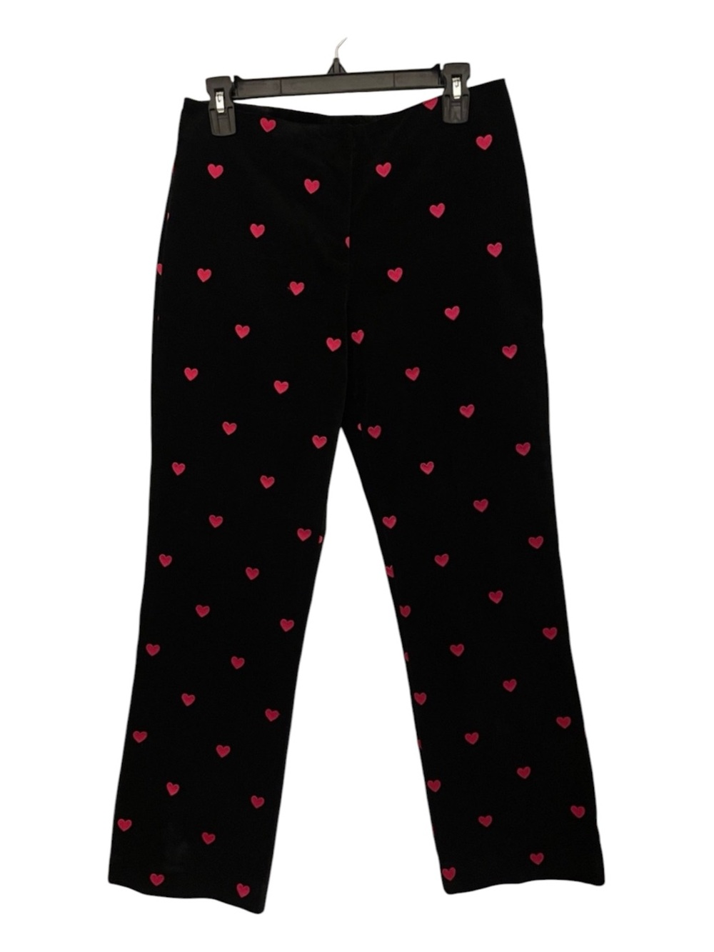 Lilly Pulitzer White Label Black Velvet Women’s Embroidered Pink Hearts Pants 4